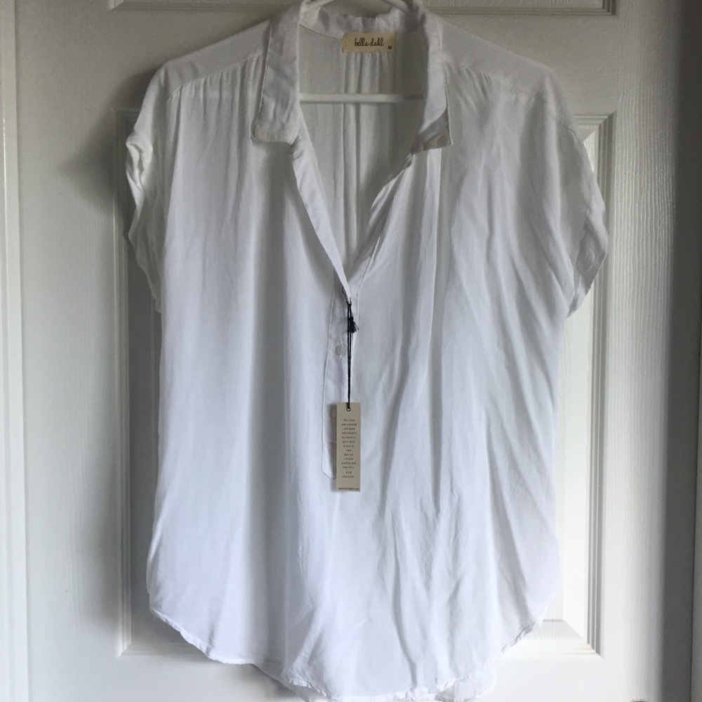 Bella Dahl White Rolled Short Sleeve Button Down